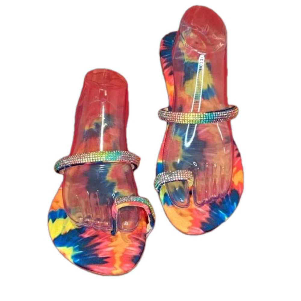 Women's Multicolor Tie Dye Toe Slide Sandals, Size 9